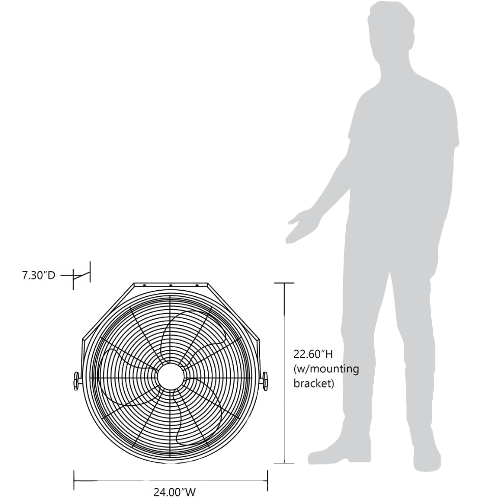 NewAir Outdoor Rated High Velocity 3-Speed Fan - 20-In. Wall Mount - Height Comparison