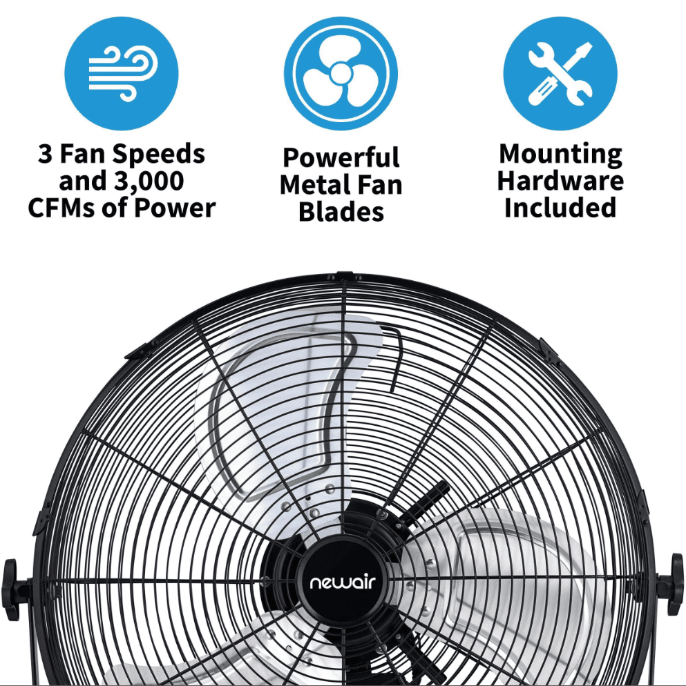 NewAir Outdoor Rated High Velocity 3-Speed Fan - 20-In. Wall Mount - Highlights