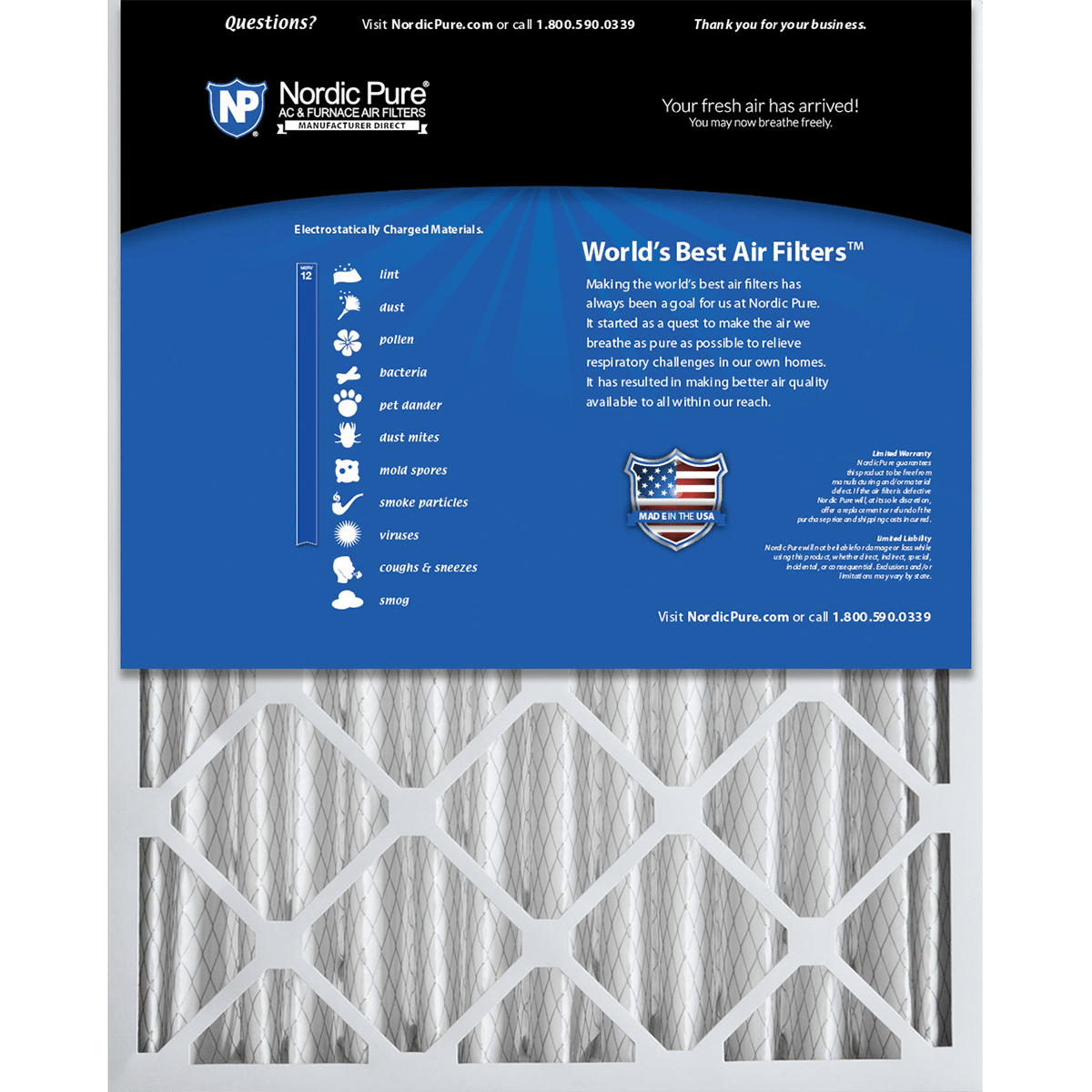 Nordic Pure MERV 12 4-in. Pleated Furnace Filters - Back