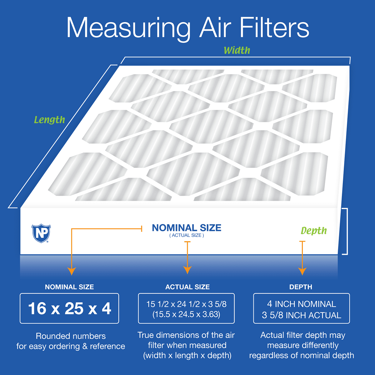 Nordic Pure MERV 8 4-in. Pleated Furnace Filters - 16x25x4 Measuring Air Filters