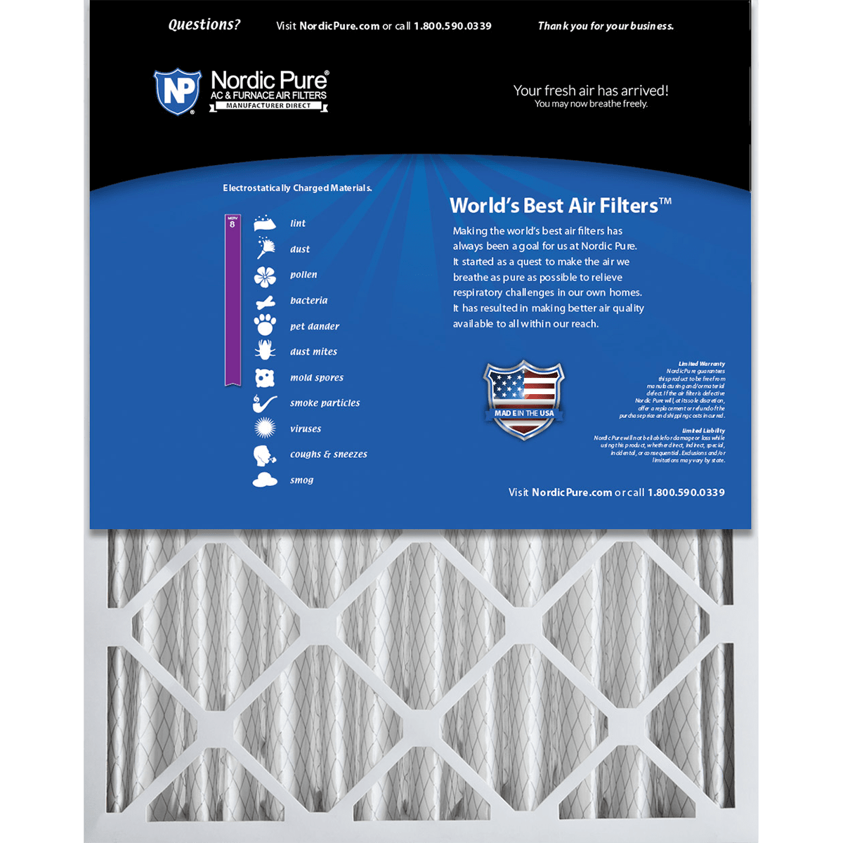 Nordic Pure MERV 8 4-in. Pleated Furnace Filters - Back
