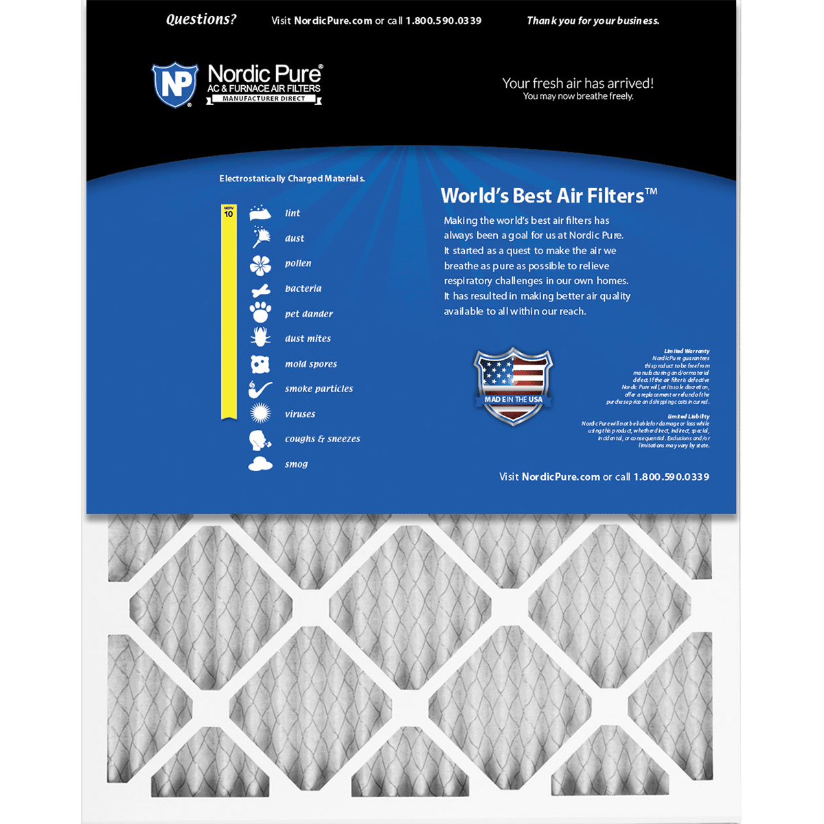 Nordic Pure MERV 10 1-in. Pleated Furnace Filters (6 Pack) - Back