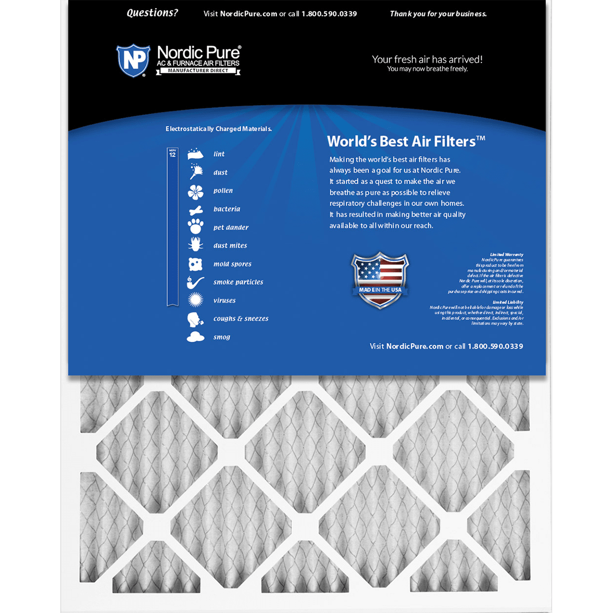Nordic Pure MERV 12 1-in. Pleated Furnace Filters 6 Pack - Back