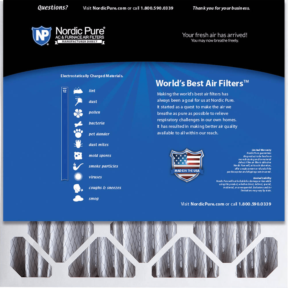 Nordic Pure MERV 12 5-in. Pleated Furnace Filters - 20x20x5 Back