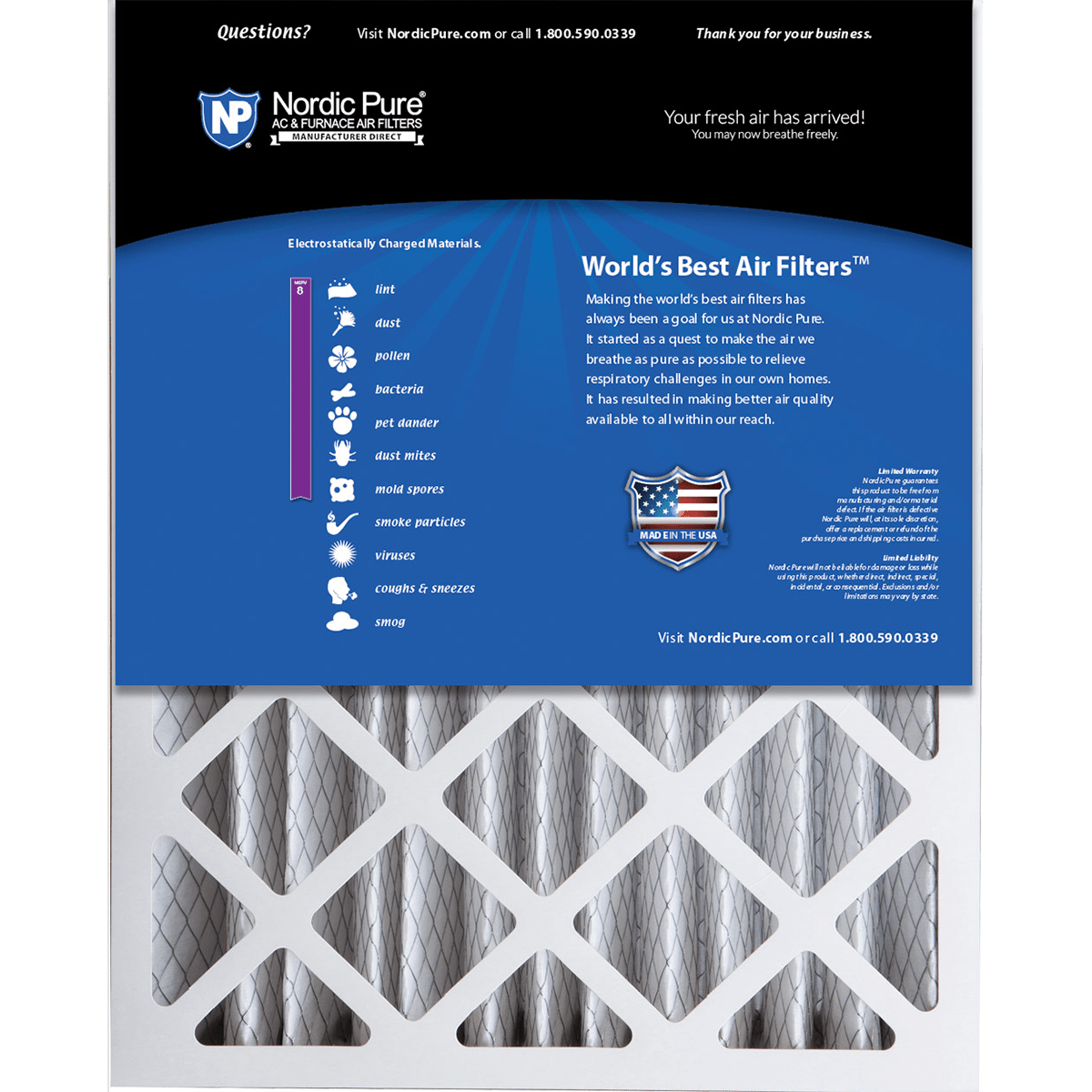 Nordic Pure MERV 8 5-in. Pleated Furnace Filters - 16x20x5 Back