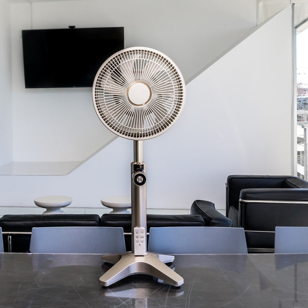 Objecto FLOW F3 Pedestal Fan - Rose Gold in Living Room