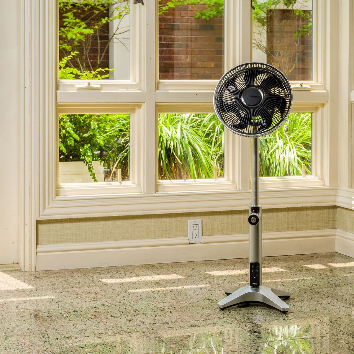 Objecto FLOW F3 Pedestal Fan - Silver in Sunroom
