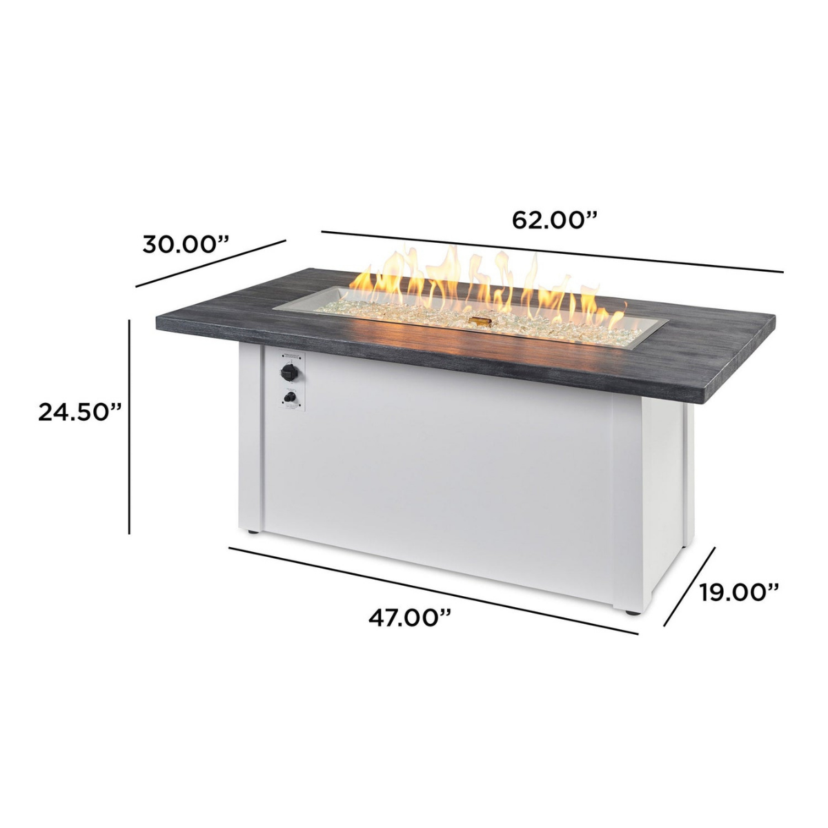Outdoor Greatroom Havenwood with Carbon Grey Everblend Top Fire Table White - Dimensions