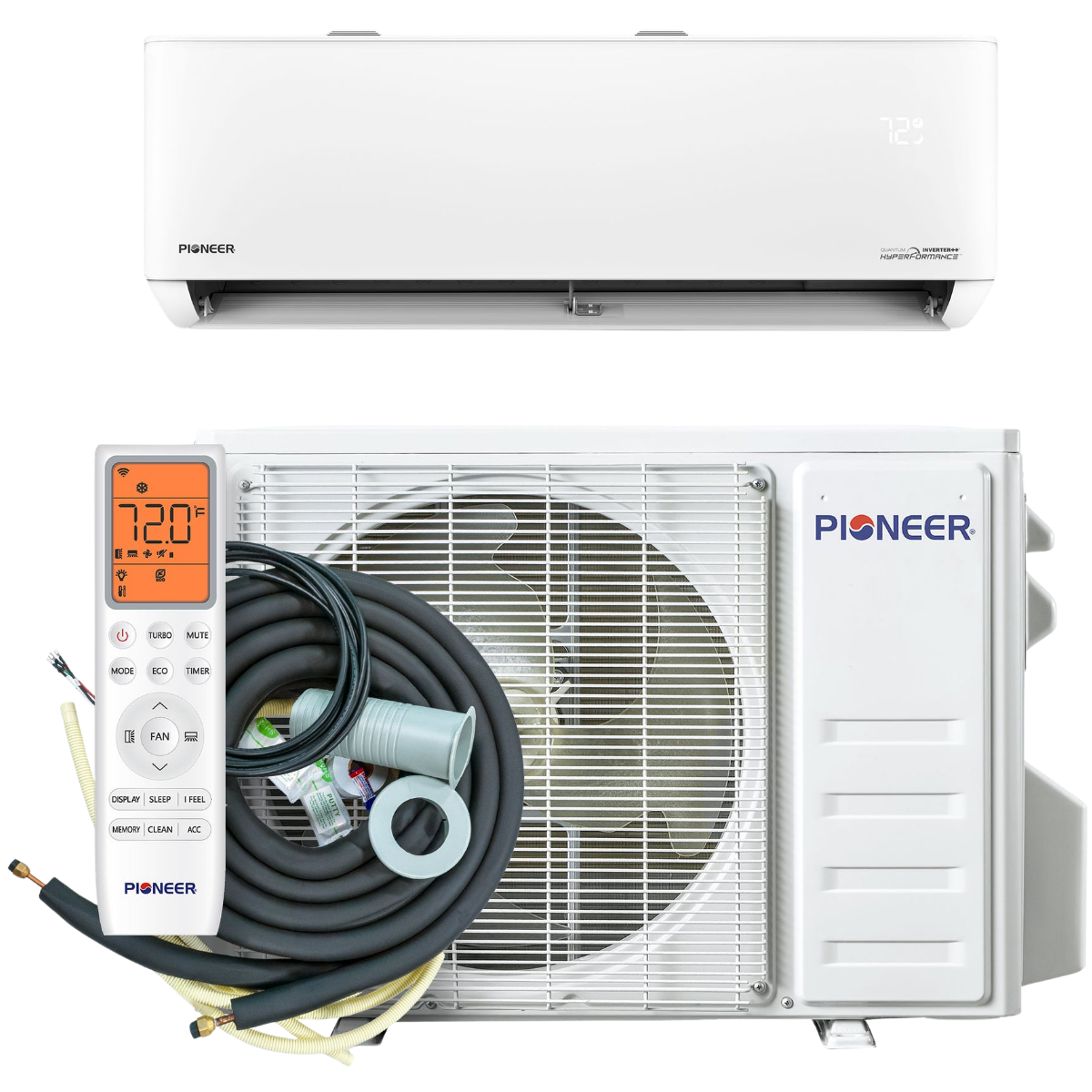 Pioneer 9k-12k BTU Quantum Hyperformance Mini Split Heat Pump 230V - w/ EZ Install Lineset Kit