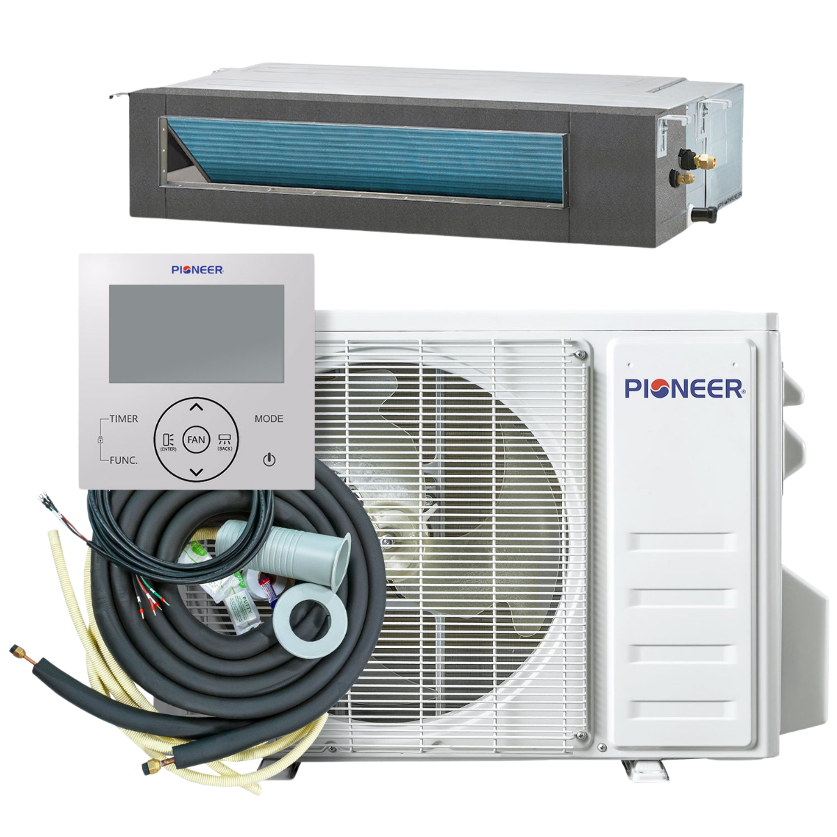 Pioneer 9k-12k BTU Quantum Ultra Ceiling Concealed Ducted Mini Split Heat Pump - w/ Ezflex