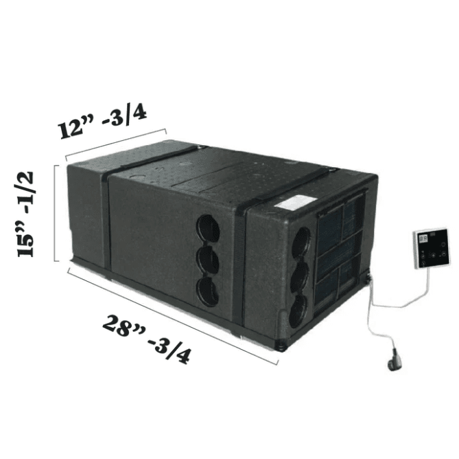 Pioneer 10,000 BTU 115V Under Bench RV Inverter Air Conditioner w/ Heat Pump - Dimensions