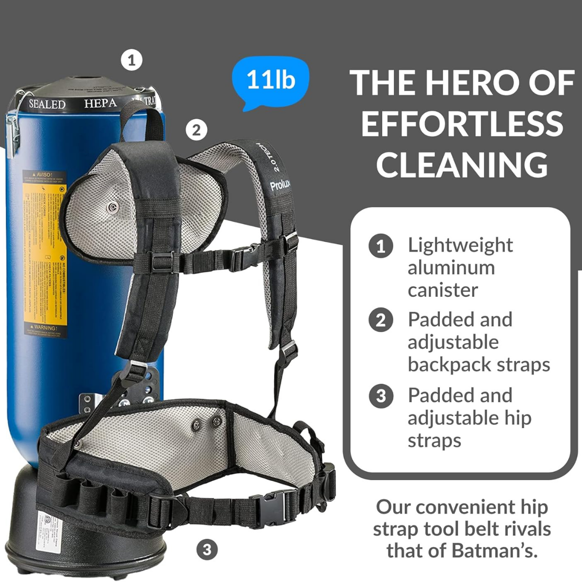 Prolux Backpack Commercial Vacuum 10 Qt. - Infographic 3