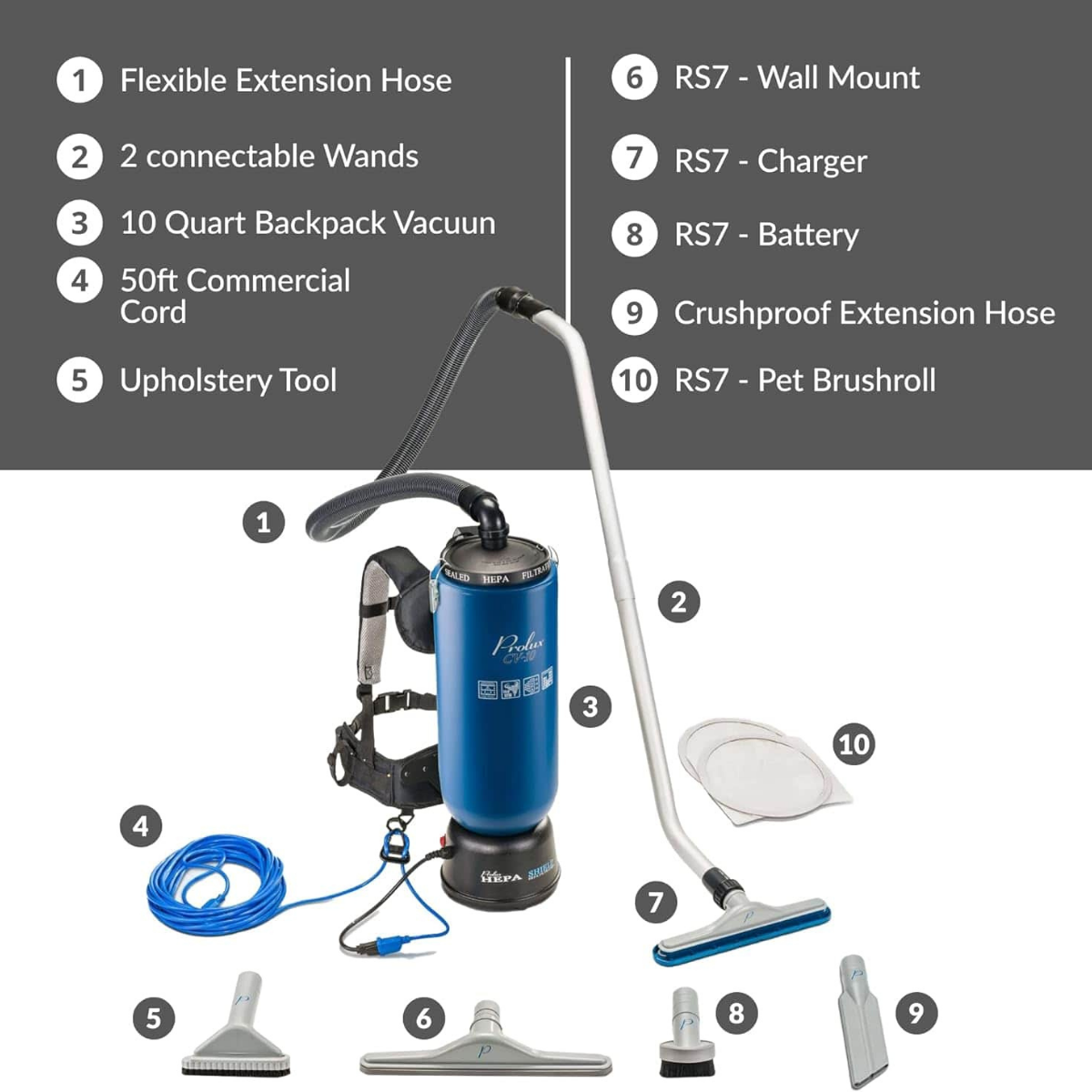 Prolux Backpack Commercial Vacuum 10 Qt. - Infographic 4
