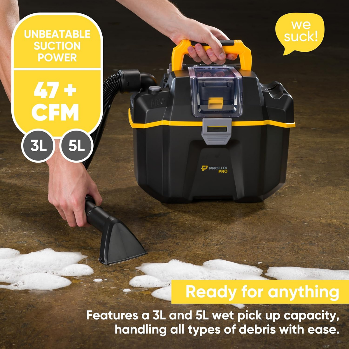 Prolux PLCTB Cordless Commercial Wet/Dry Tool & Travel Vacuum - Infographic 1