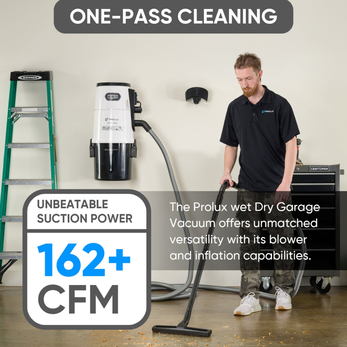 Prolux Wall-Mounted Wet/Dry Garage Vacuum - Infographic 1