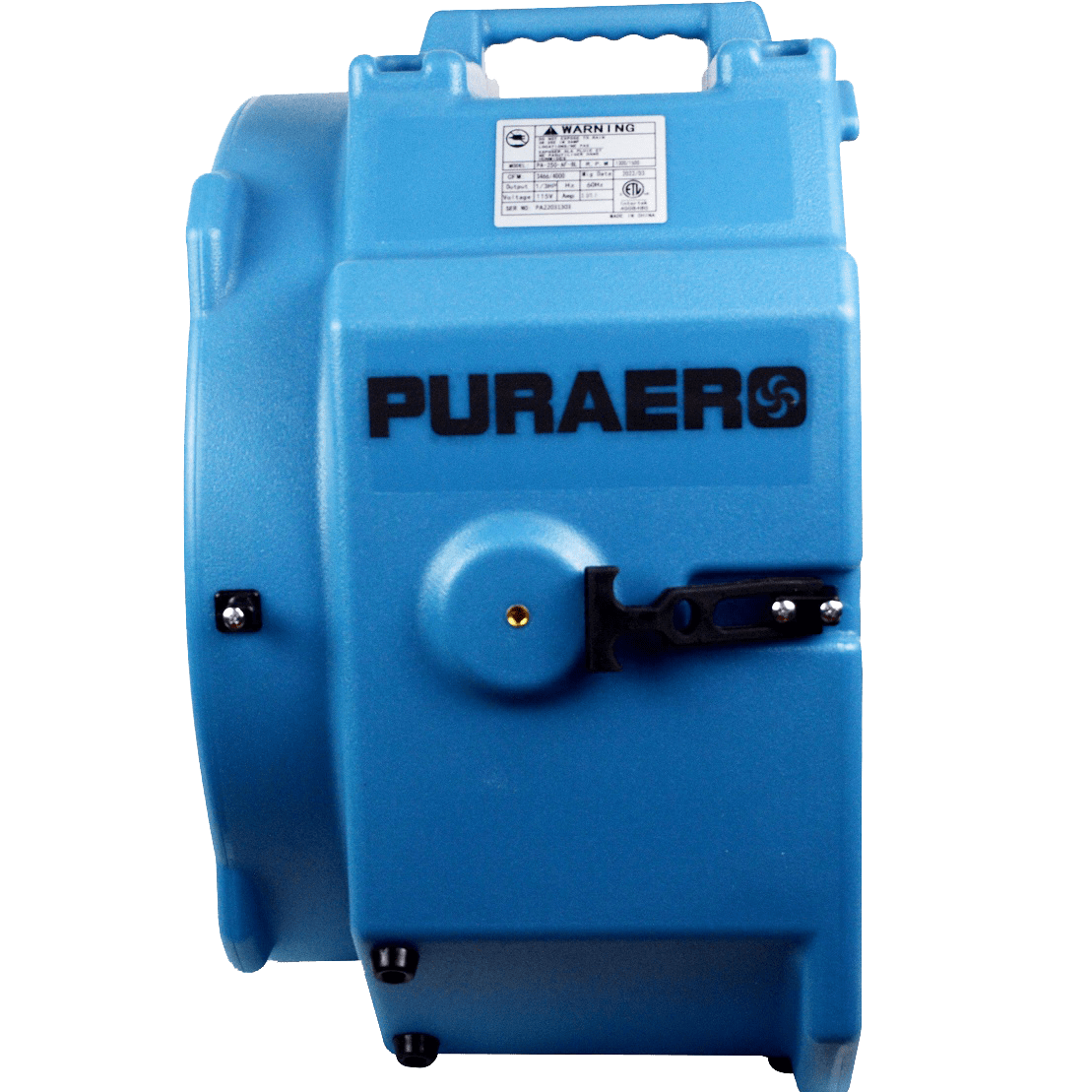 Puraero 1/4 HP 4000 CFM 2.7A Pro Axial Fan - Right Side