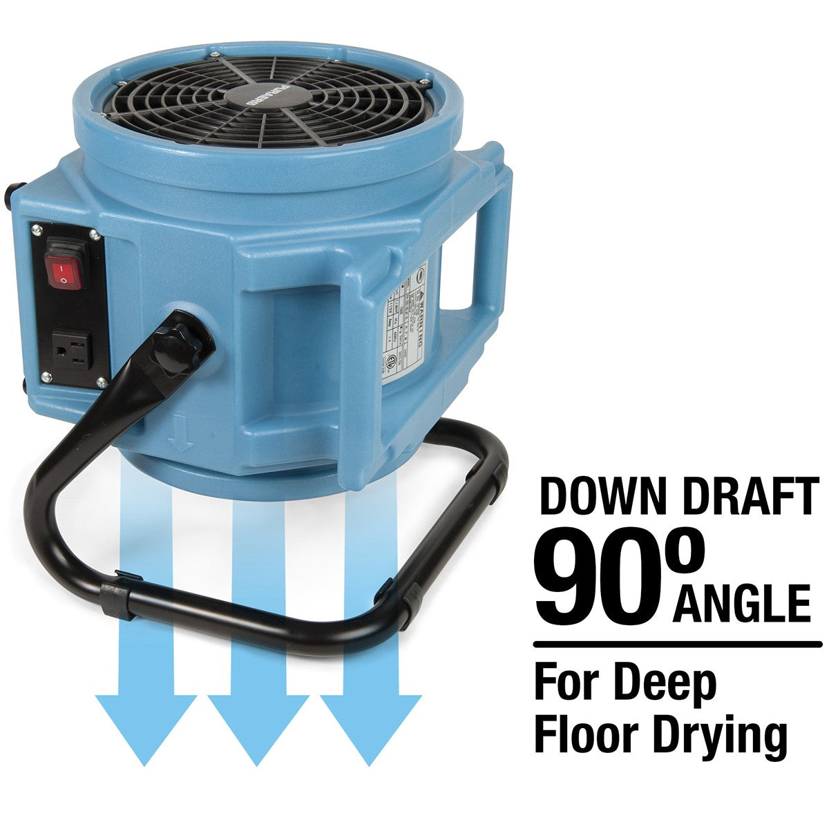 The Puraero Fan can be configured for downdraft to dry floors.