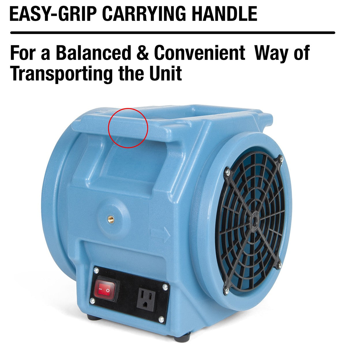 A safety-grip carrying handle makes transporting the Puraero a breeze.