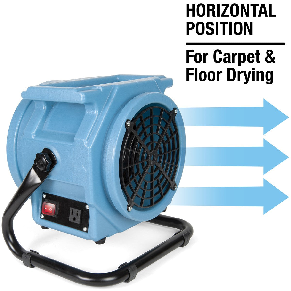 The Pureaero Fan can be configured for horizontal drying for floors and carpets.