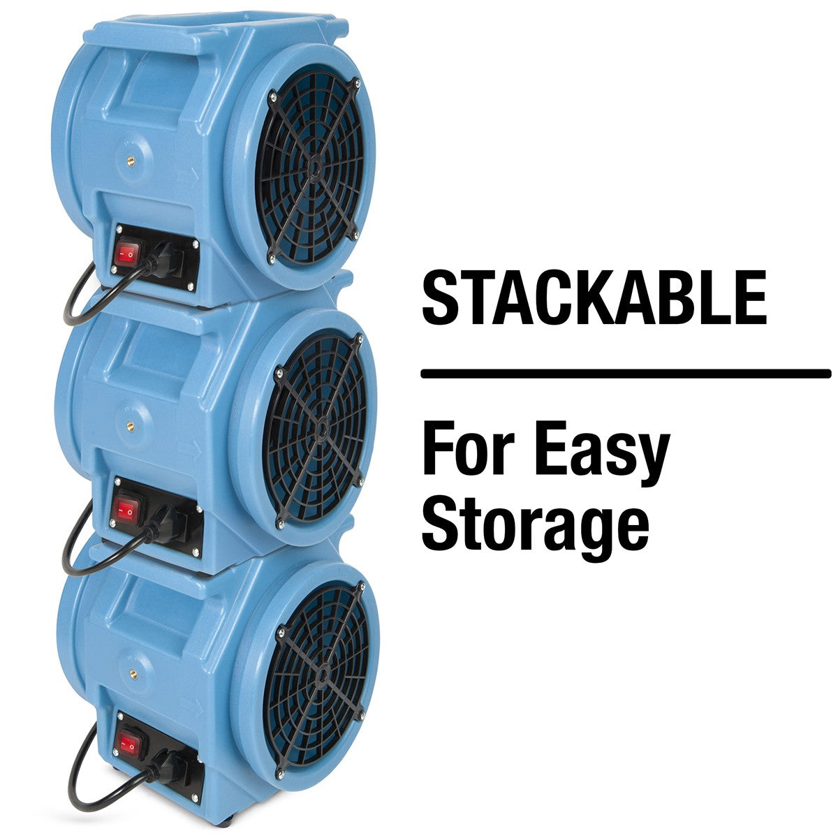 The Puraero Compact Fan is stackable for easy storage.