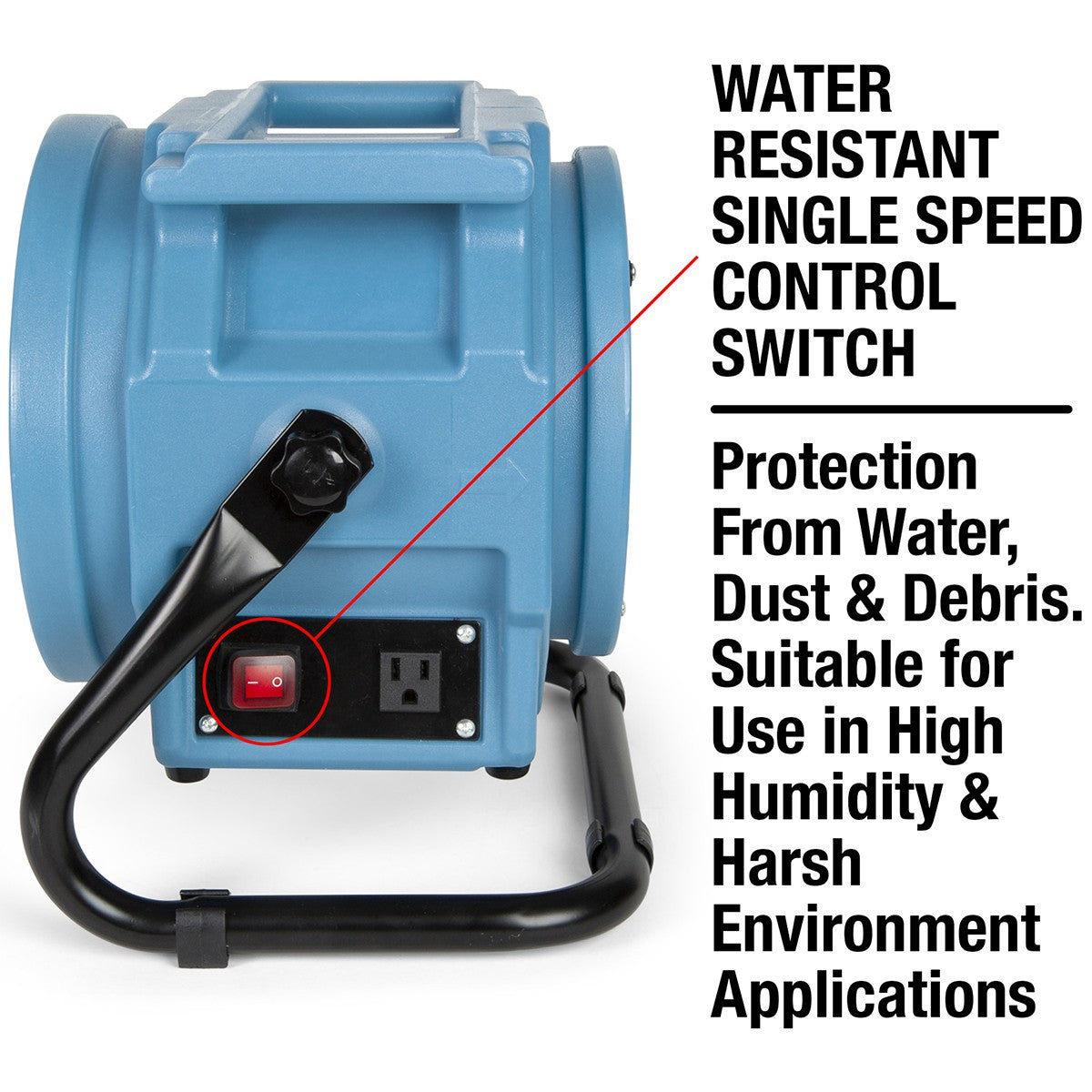 The Puraero features a water resistant single speed control switch.