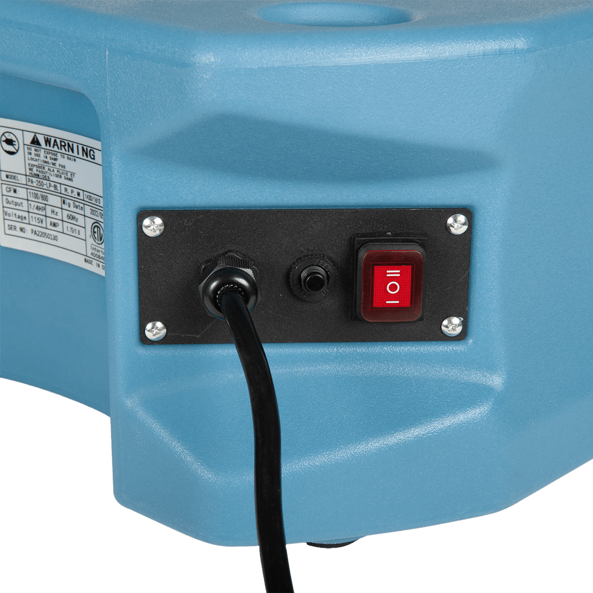 Puraero 1/4 HP 1100 CFM 2.51A Low Profile Air Mover - Blue - Control Switch