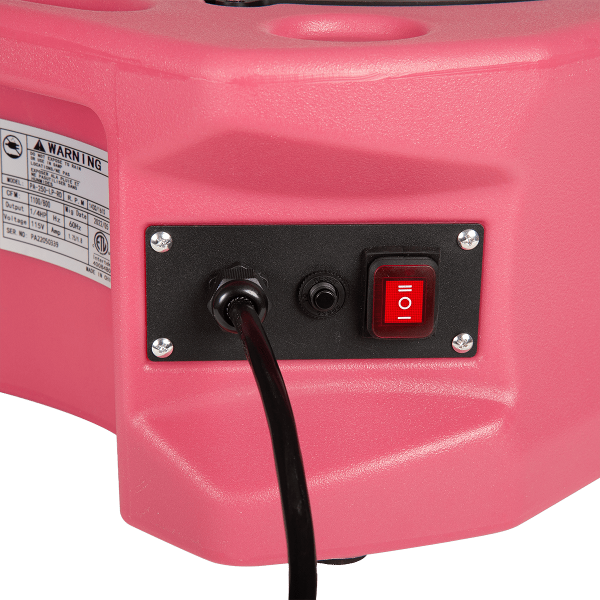 Puraero 1/4 HP 1100 CFM 2.51A Low Profile Air Mover - Red - Control Switch