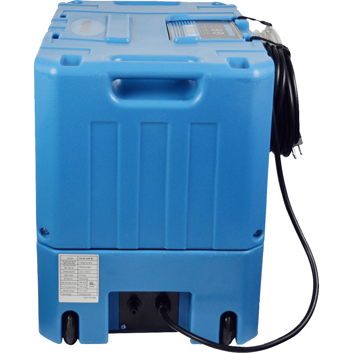 Puraero 85/145 Pints Compact Commercial LGR Dehumidifier - Back