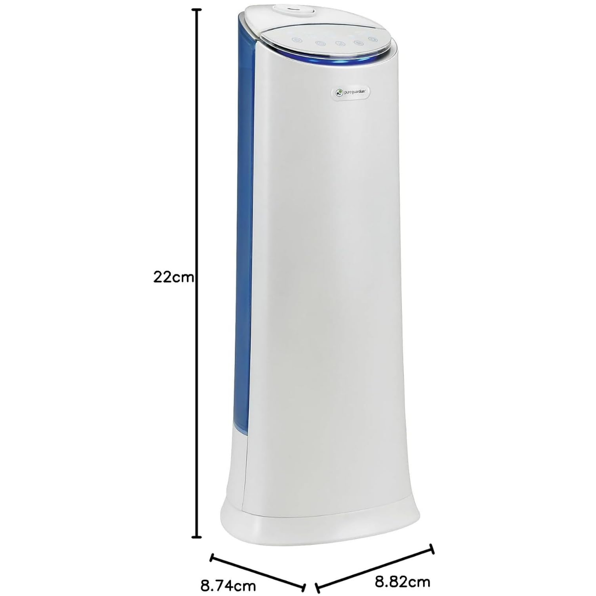PureGuardian 1.5 Gal. Ultrasonic Warm & Cool Mist Tower Humidifier - Dimensions