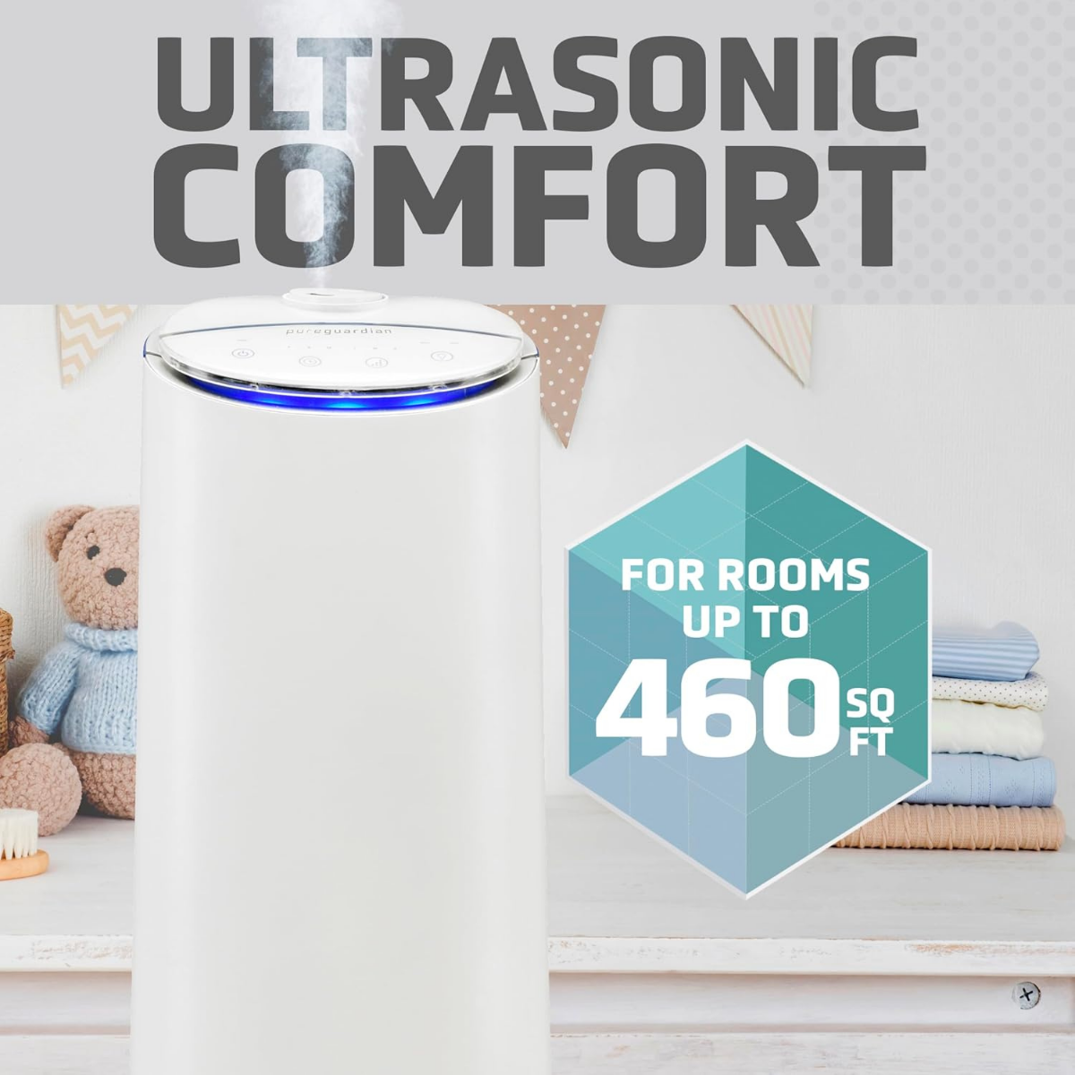 PureGuardian 1.5 Gal. Ultrasonic Warm & Cool Mist Tower Humidifier - Infographic 3