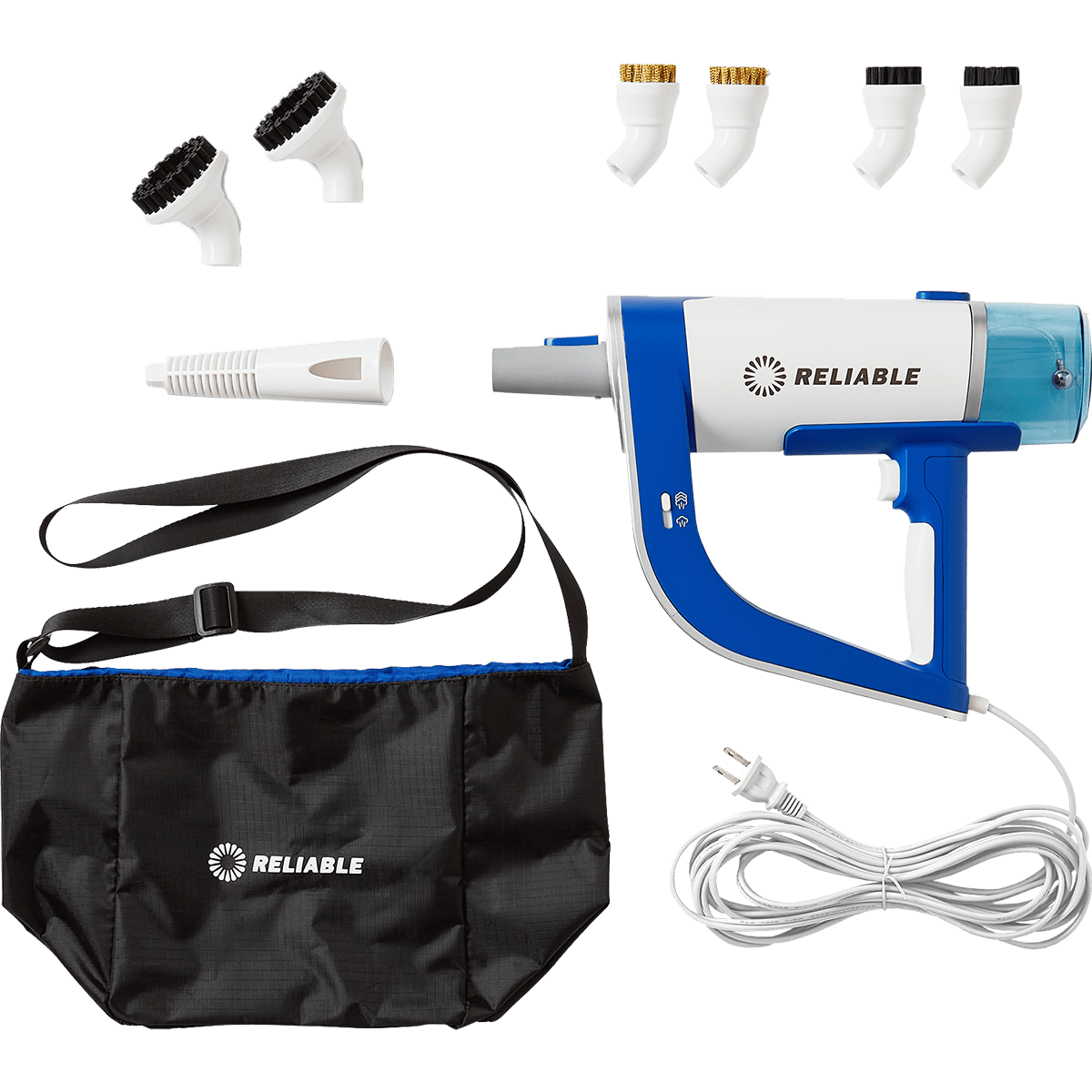 Reliable Pronto 200CS Portable Steam Cleaning System - Includes 2 large nylon brushes, 2 small nylon brushes, 2 brass brushes, focused nozzle, & storage bag