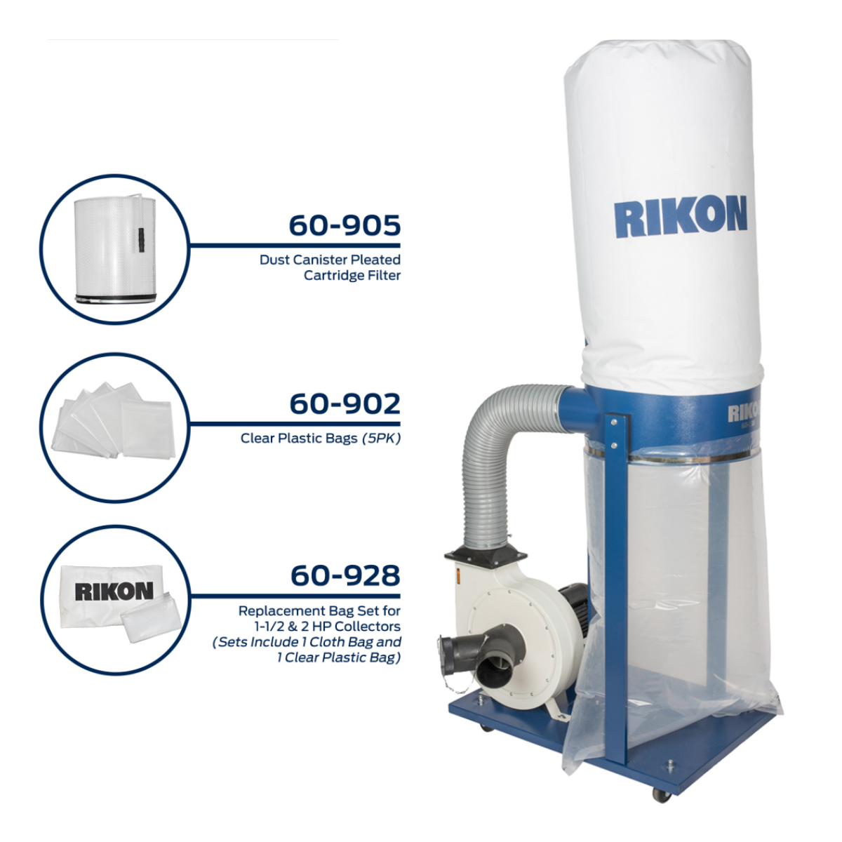 Rikon 1.5 HP Dust collector - with Accessories