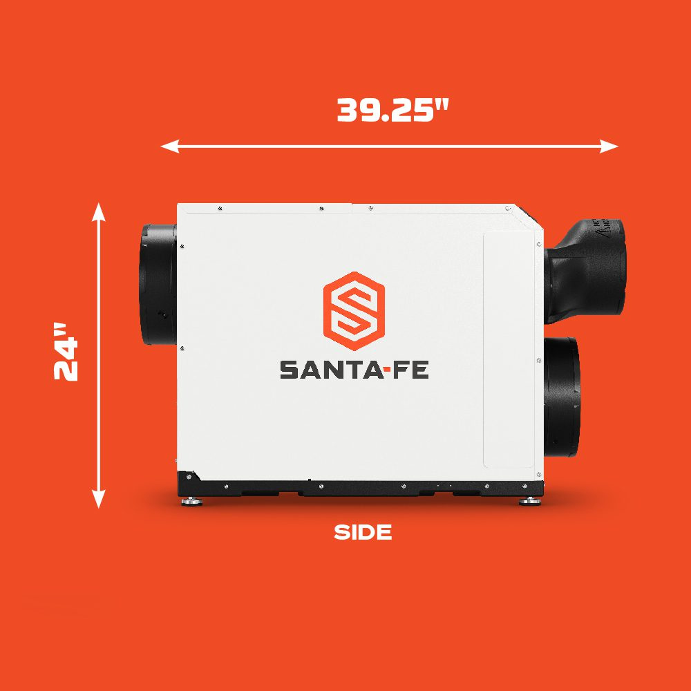 Santa Fe Ultra V155 Ventilating Dehumidifier - Side Dimensions