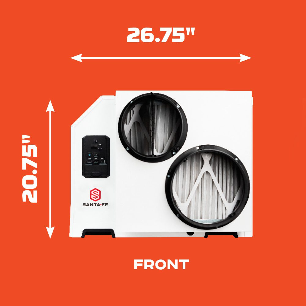 Santa Fe Ultra V205 Ventilating Dehumidifier - Front Dimensions