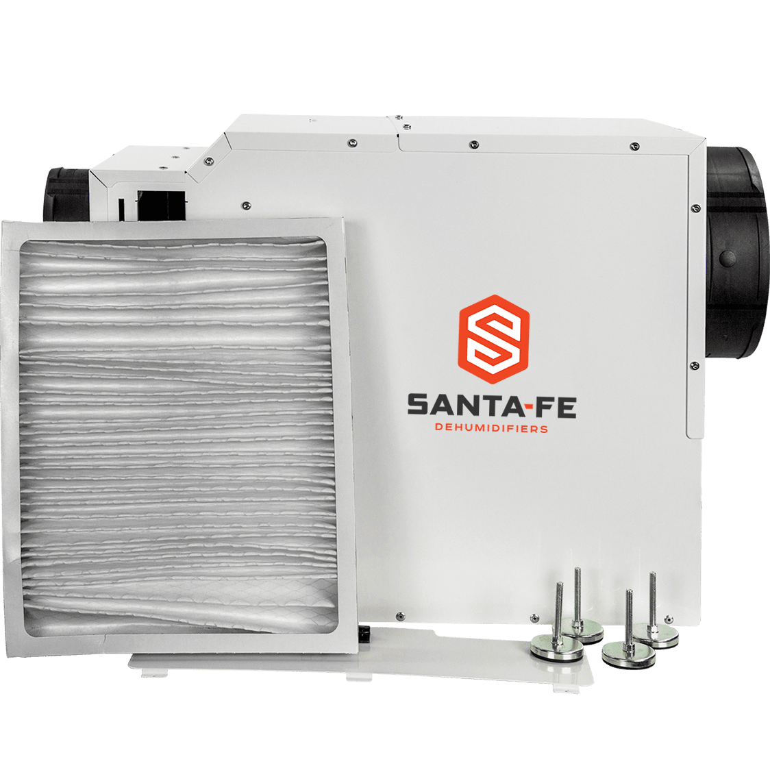 The dehumidifier comes with 4 leveling feet and an installed MERV-13 filter.
