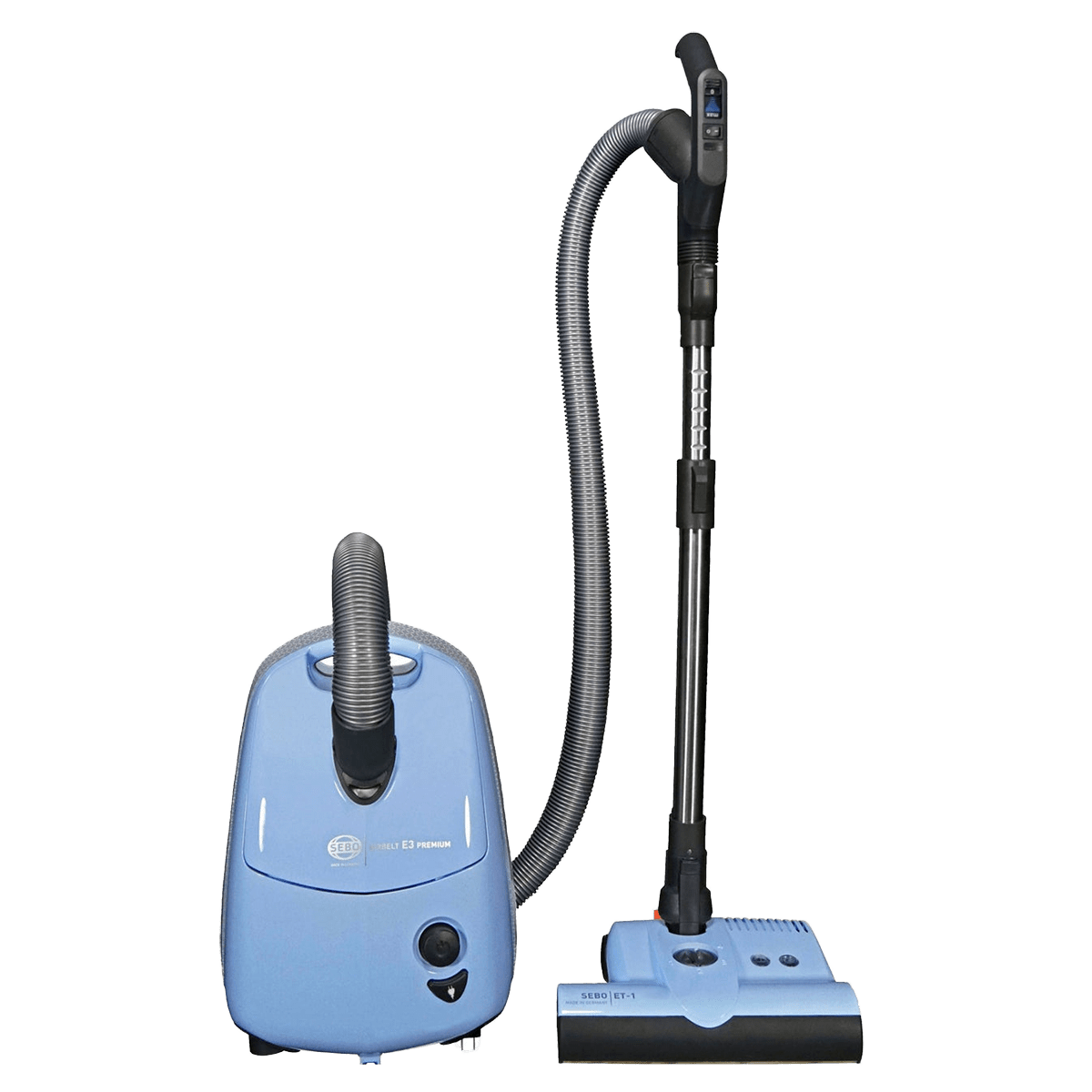 SEBO AIRBELT E3 Premium Canister Vacuum with Dual-Control Handle and Commercial-Quality ET-1 Electric Powerhead - Pastel Blue