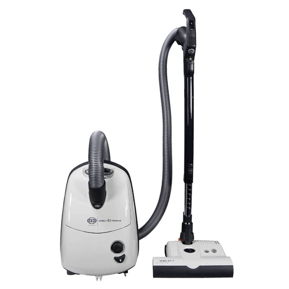 SEBO AIRBELT E3 Premium Canister Vacuum with Dual-Control Handle and Commercial-Quality ET-1 Electric Powerhead - White