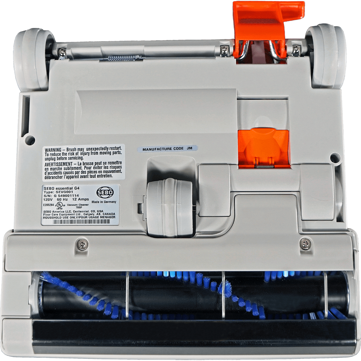 SEBO Essential G4 Upright Vacuum Cleaner - Rubber coated wheels protect flooring.