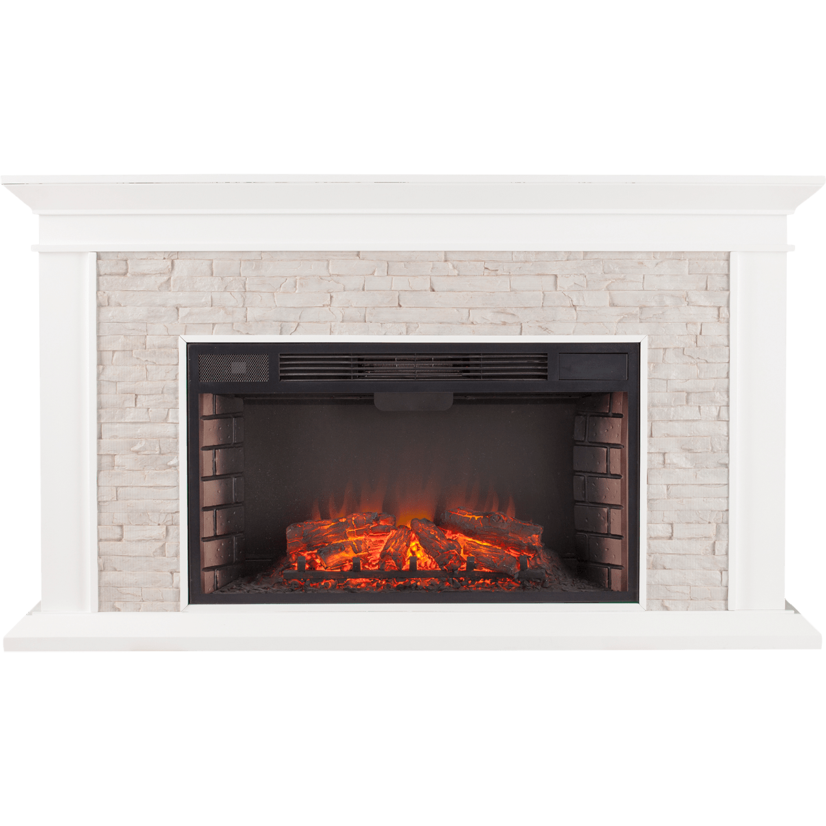 Southern Enterprises (SEI) Canyon Heights Simulated Stone Fireplace - White Front View