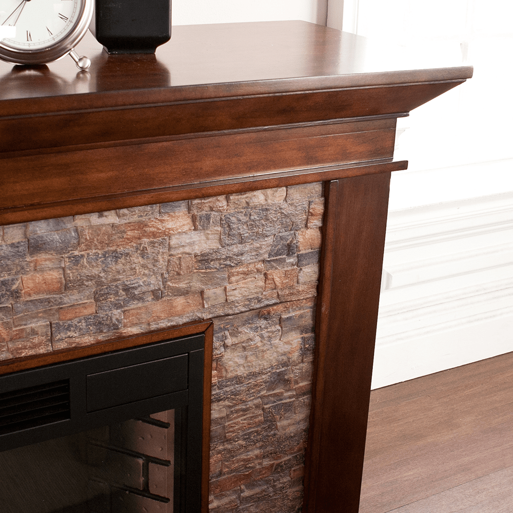 Southern Enterprises (SEI) Canyon Heights Simulated Stone Fireplace - Corner lifestyle detail