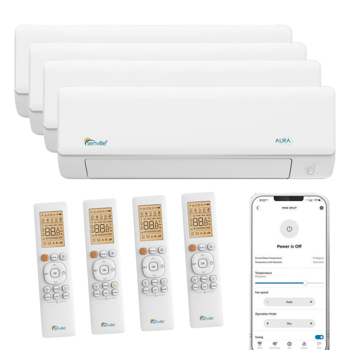 Senville 36,000 BTU Quad Zone Mini Split Heat Pump w/ Wi-Fi