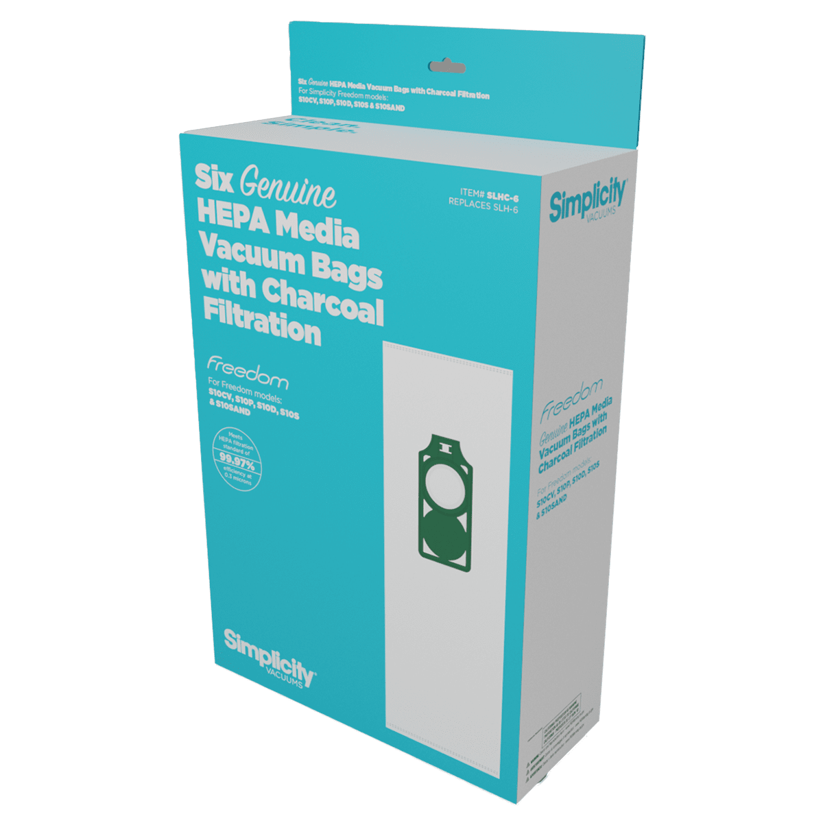 Simplicity Cordless Freedom Self-Sealing HEPA Media Bags w/ Charcoal 6-Pack - Box