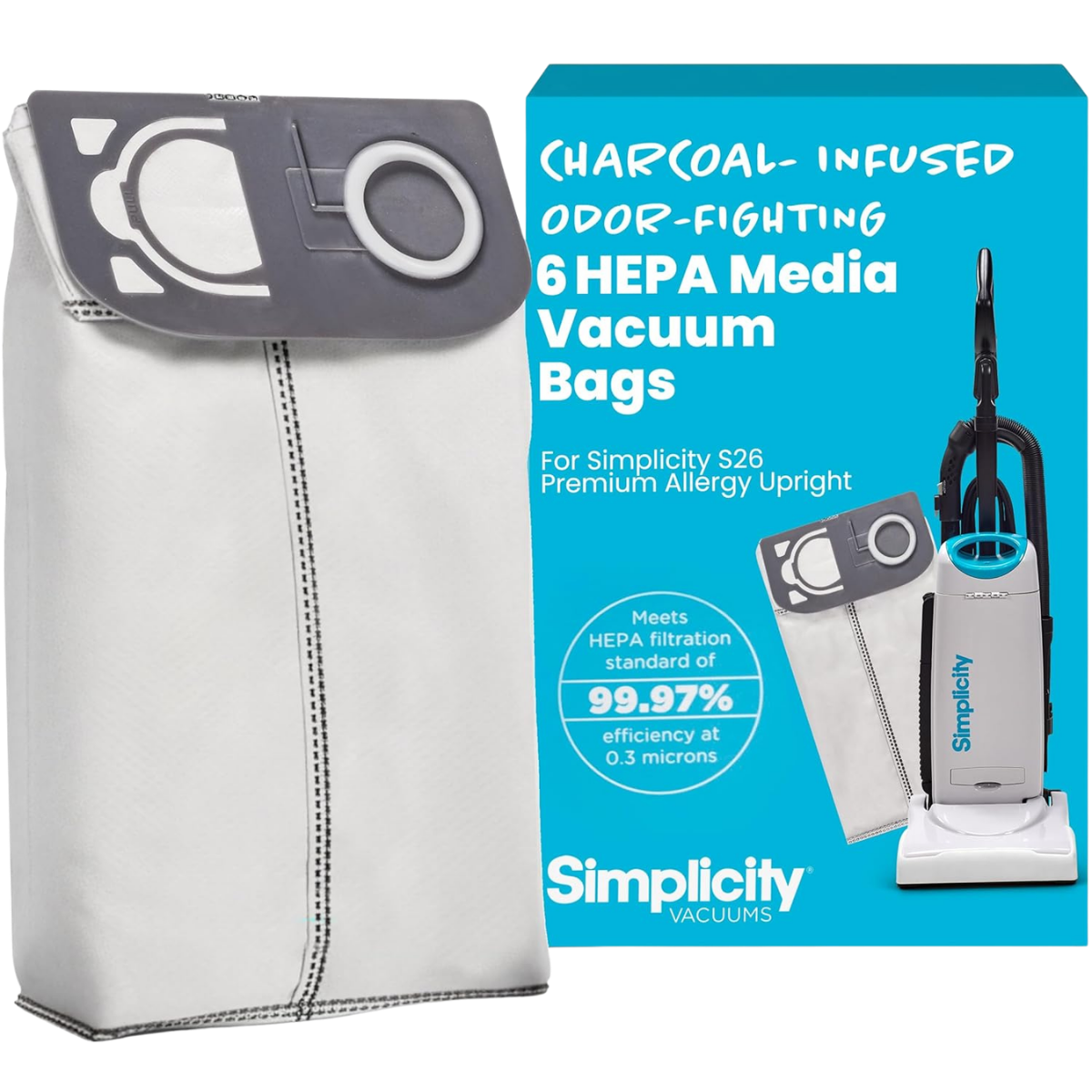 Simplicity Premium Allergy Upright Vacuum HEPA Media Bags 6 Pk - Angle