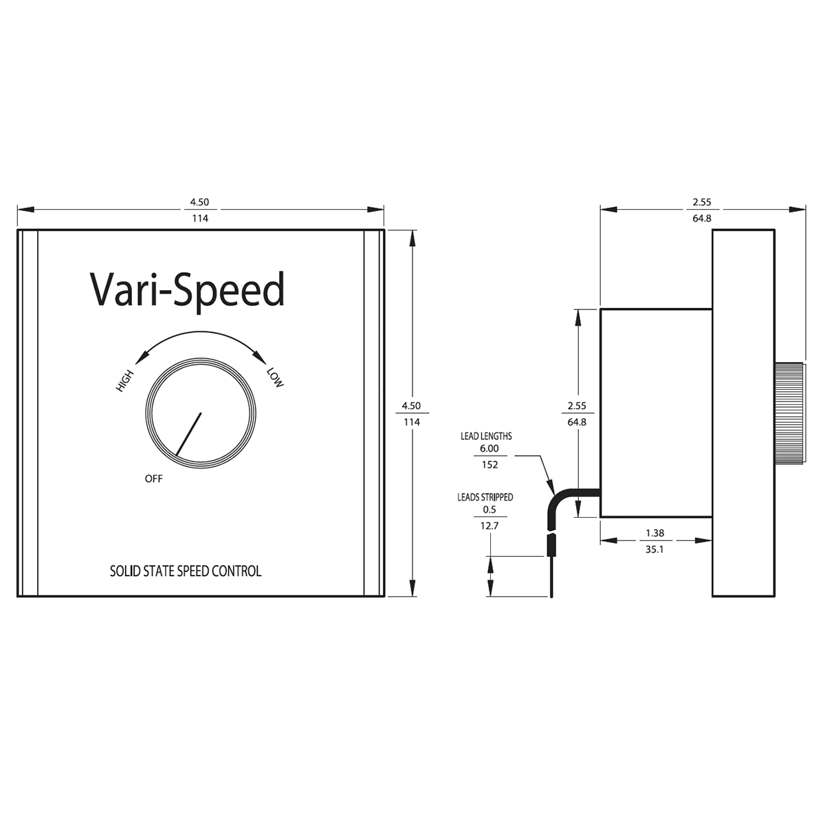S&P SCR-10 Heavy Duty Rotary Type 10 Amp Speed Control - Dimensions