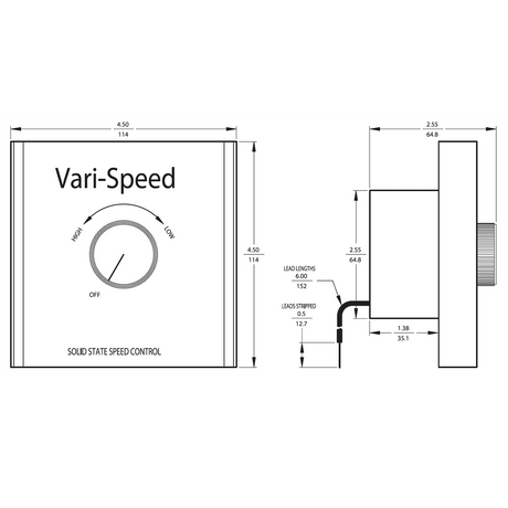 S&P SCR-10 Heavy Duty Rotary Type 10 Amp Speed Control - Dimensions