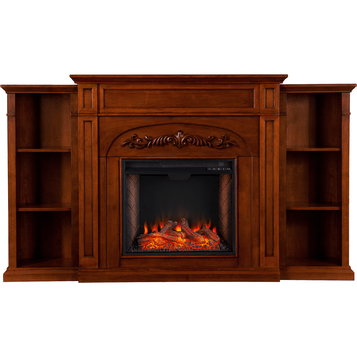 Southern Enterprises Chantilly Smart Alexa-Enabled Electric Fireplace with Bookcases-Oak