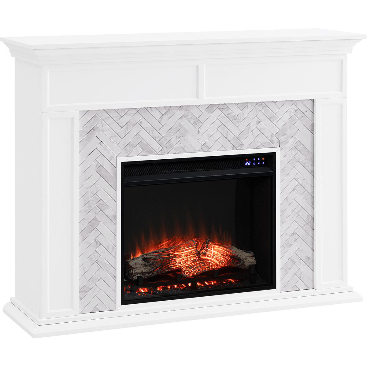 Southern Enterprises Torlington Marble Tiled Electric Fireplace - with Enhanced Firebox Angle