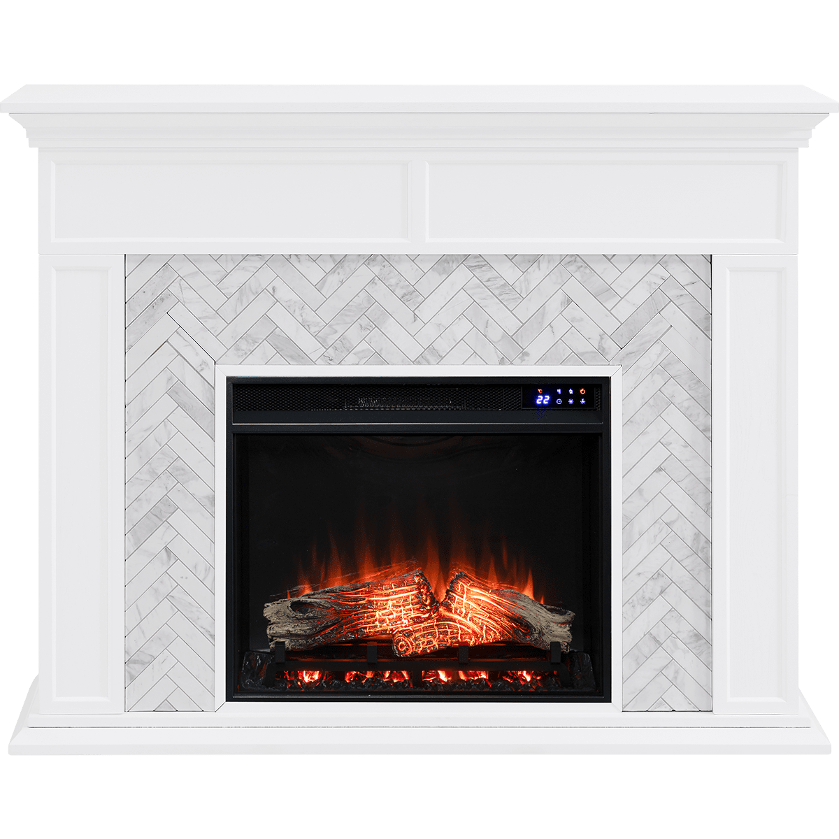 Southern Enterprises Torlington Marble Tiled Electric Fireplace - with Enhanced Firebox