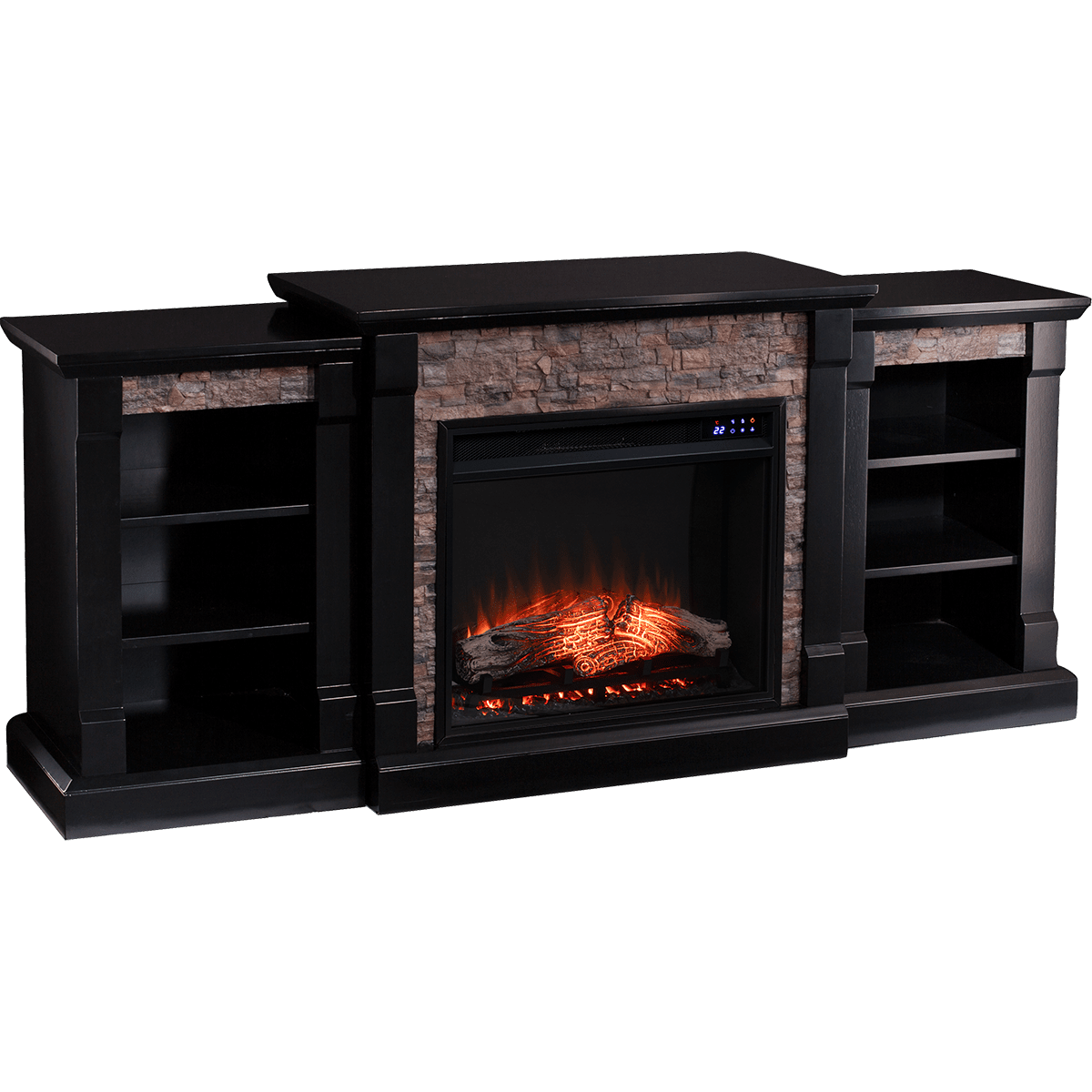 Southern Enterprises Gallatin Faux Stone Fireplace - Enhanced Black Angle View