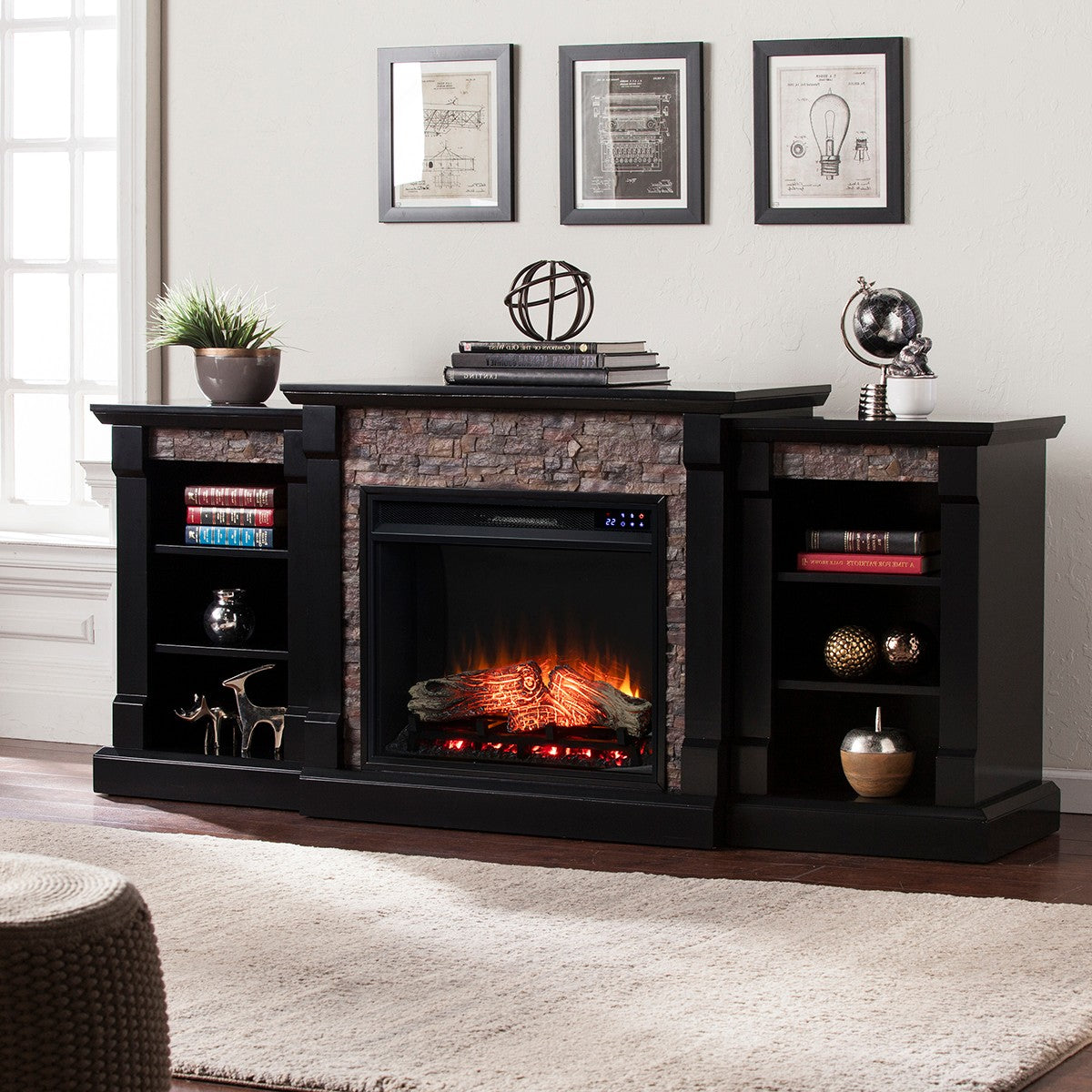 Southern Enterprises Gallatin Faux Stone Electric Fireplace